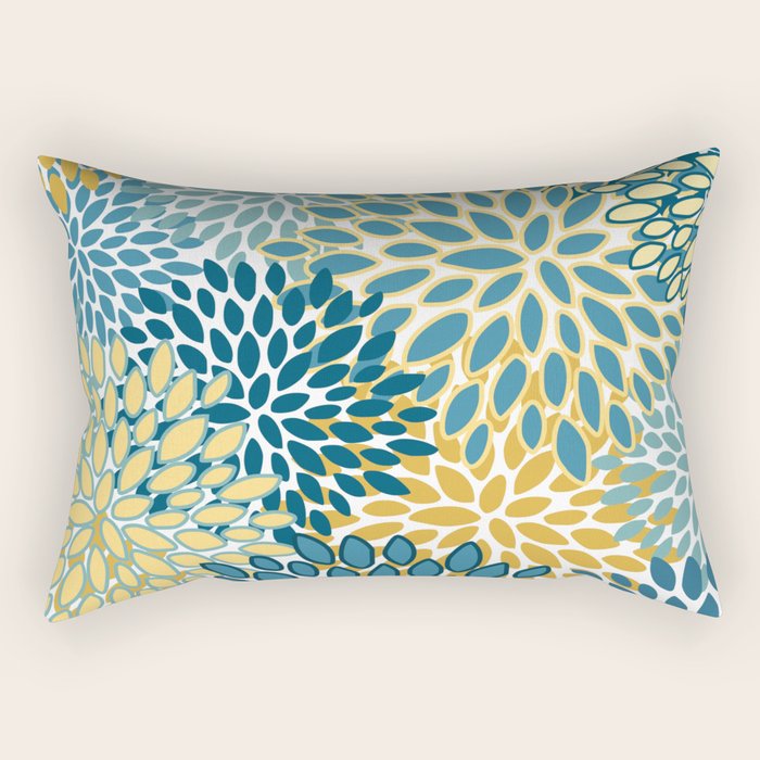 Modern Floral Prints, Teal and Yellow Rectangular Pillow Gallery Image 2