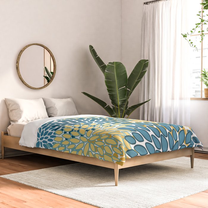 Modern Floral Prints, Teal and Yellow Comforter Gallery Image 2