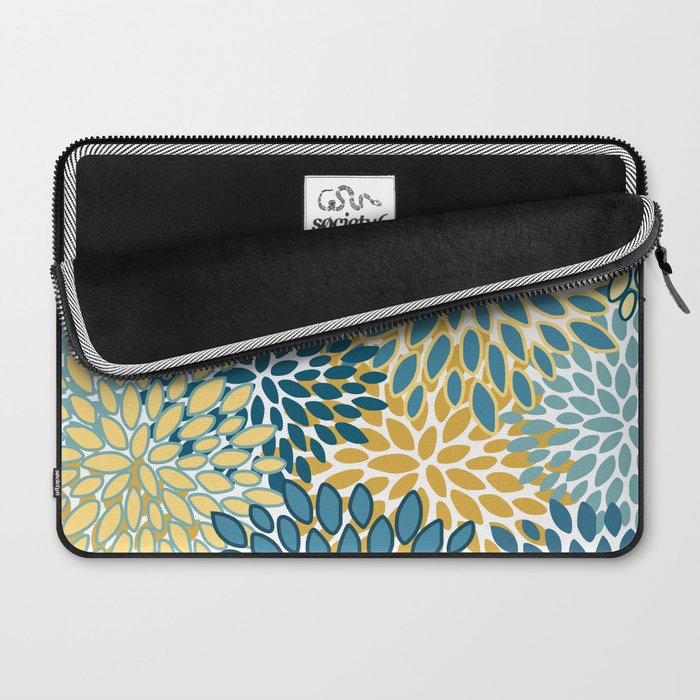 Modern Floral Prints, Teal and Yellow Laptop Sleeve Gallery Image 2