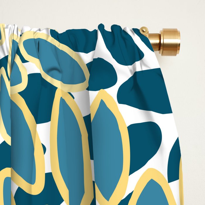 Modern Floral Prints, Teal and Yellow Window Curtain Gallery Image 2