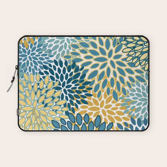 Modern Floral Prints, Teal and Yellow Laptop Sleeve Gallery Image 1