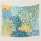 Modern Floral Prints, Teal and Yellow Wall Tapestry Gallery Image 4