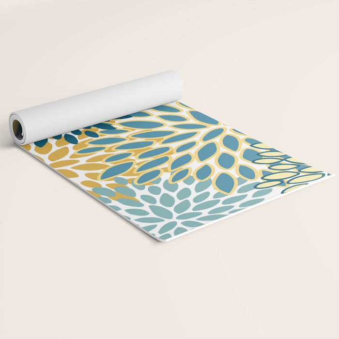 Modern Floral Prints, Teal and Yellow Yoga Mat Gallery Image 2