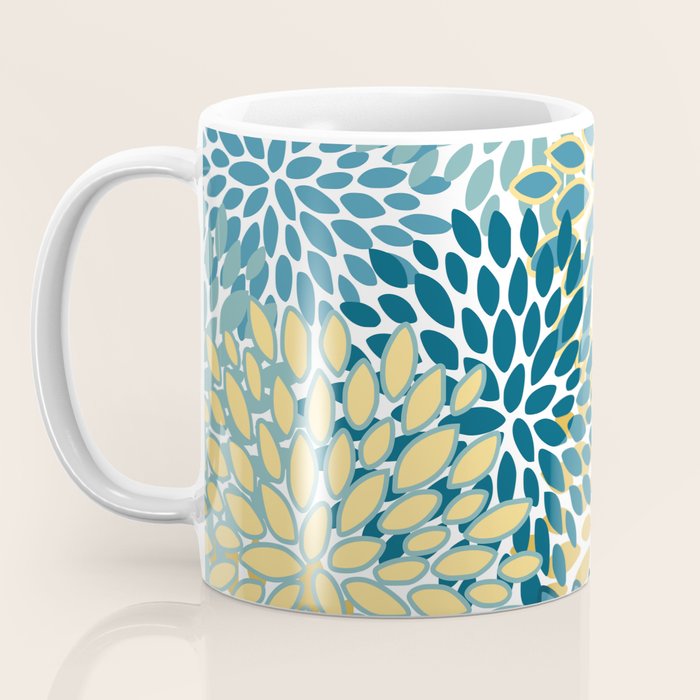 Modern Floral Prints, Teal and Yellow Coffee Mug Gallery Image 3