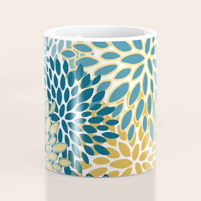 Modern Floral Prints, Teal and Yellow Coffee Mug Gallery Image 4