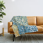 Modern Floral Prints, Teal and Yellow Throw Blanket Gallery Image 1