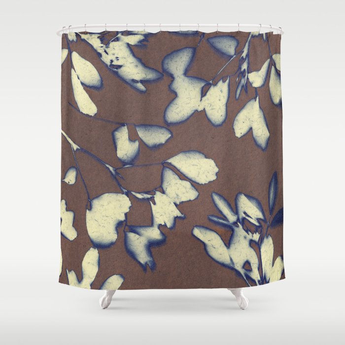 Botanical Whispers / Brown & Blue Shower Curtain Gallery Image 1