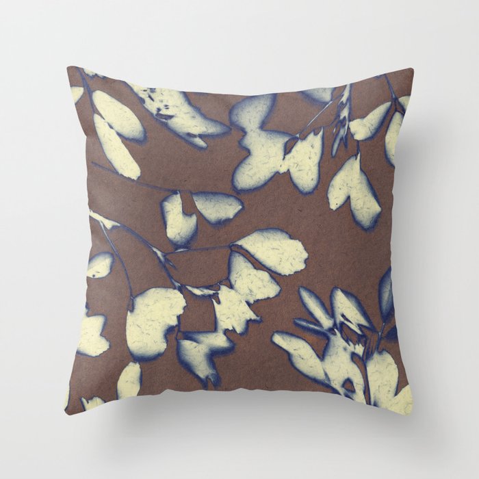 Botanical Whispers / Brown & Blue Throw Pillow Gallery Image 6