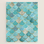 Moroccan Mermaid Fish Scale Pattern, Aqua,Teal Jigsaw Puzzle Gallery Image 1