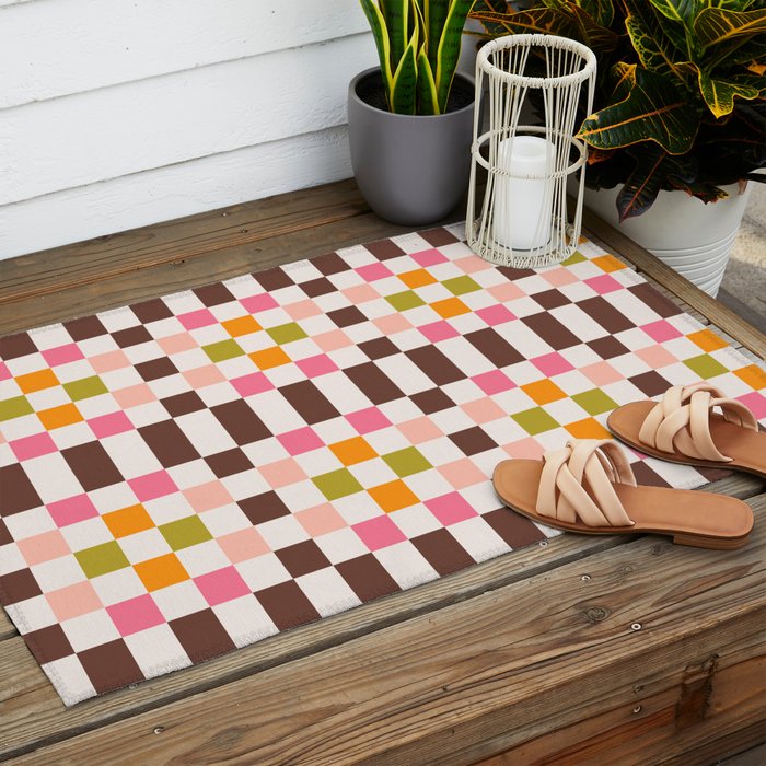 Checkerboard - Warm Colors Outdoor Rug Gallery Image 2