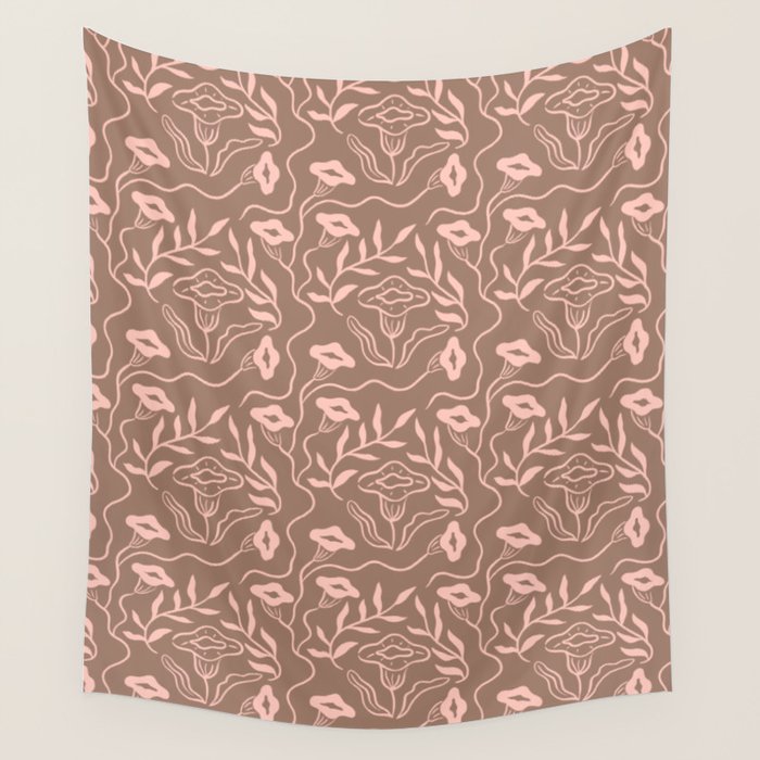 Dreamy Victorian Flower Pattern on Mocha Mousse Wall Tapestry Gallery Image 4