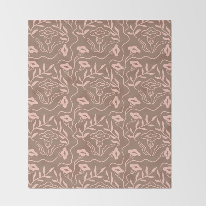 Dreamy Victorian Flower Pattern on Mocha Mousse Throw Blanket Gallery Image 2