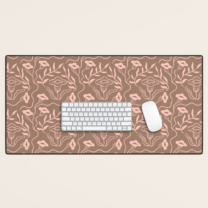 Dreamy Victorian Flower Pattern on Mocha Mousse Desk Mat Gallery Image 1