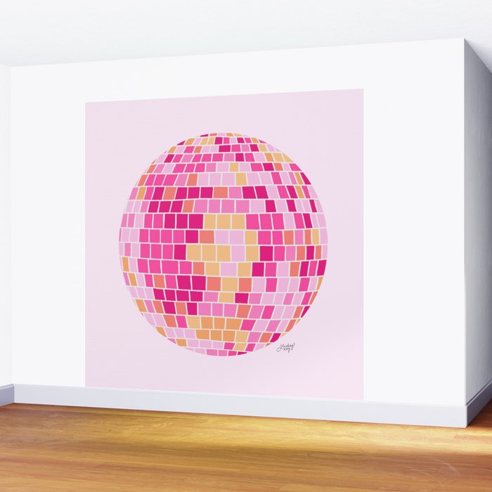 Disco Balls Illustration (Pink/Yellow Palette) Wall Mural Gallery Image 2