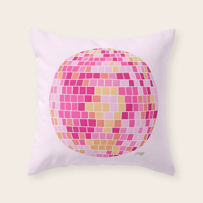 Disco Balls Illustration (Pink/Yellow Palette) Throw Pillow Gallery Image 6