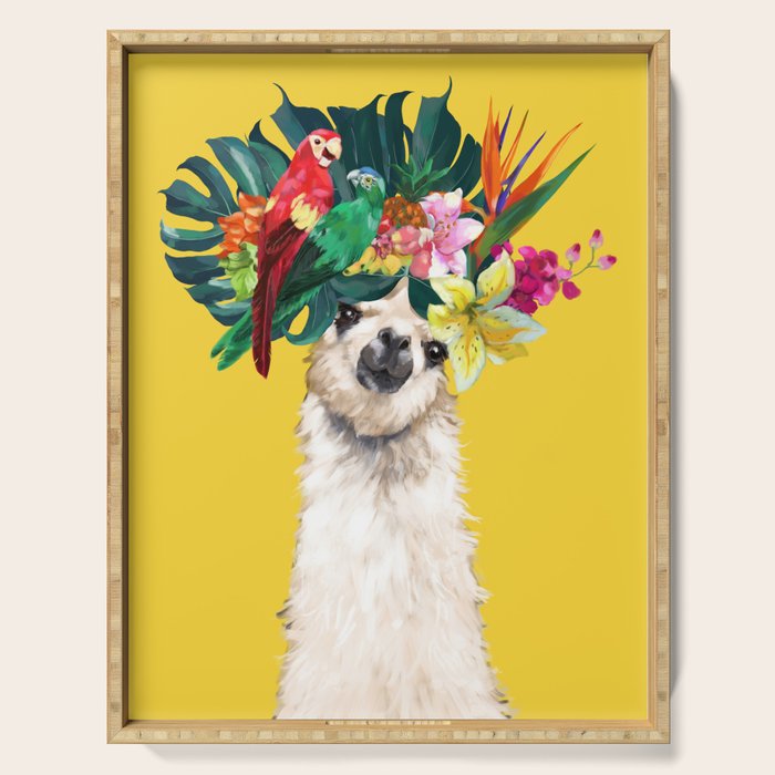 Aloha Hawaiian Llama in Yellow Serving Tray Gallery Image 1