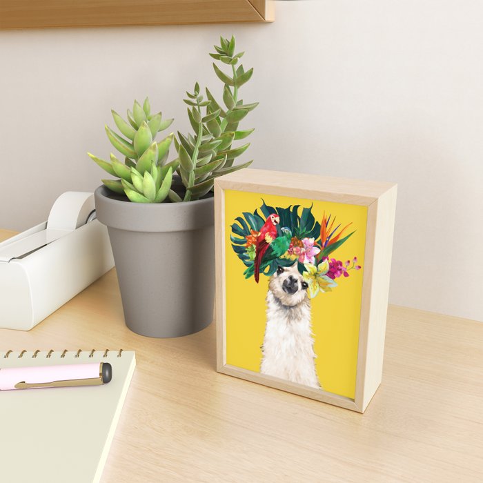 Aloha Hawaiian Llama in Yellow Mini Art Print Gallery Image 2