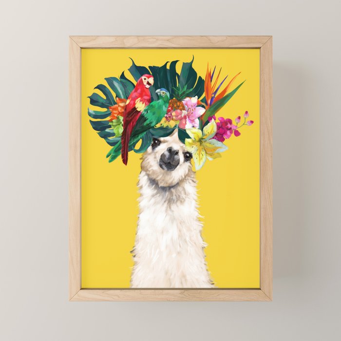 Aloha Hawaiian Llama in Yellow Mini Art Print Gallery Image 1