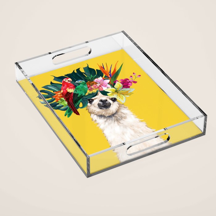 Aloha Hawaiian Llama in Yellow Acrylic Tray Gallery Image 1