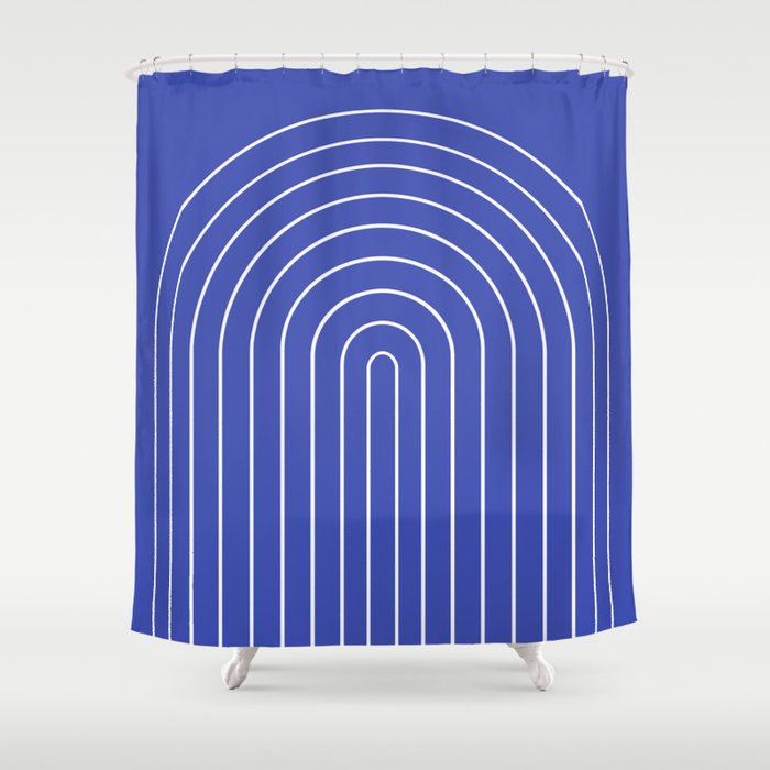 Minimal Arch XXI Bright Blue Modern Geometric Lines Shower Curtain Gallery Image 1