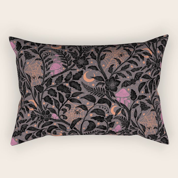 Mysterious Garden - black, gray, orange, and purple Rectangular Pillow Gallery Image 1
