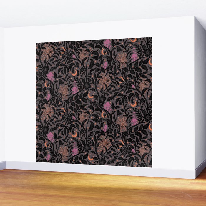 Mysterious Garden - black, gray, orange, and purple Wall Mural Gallery Image 2