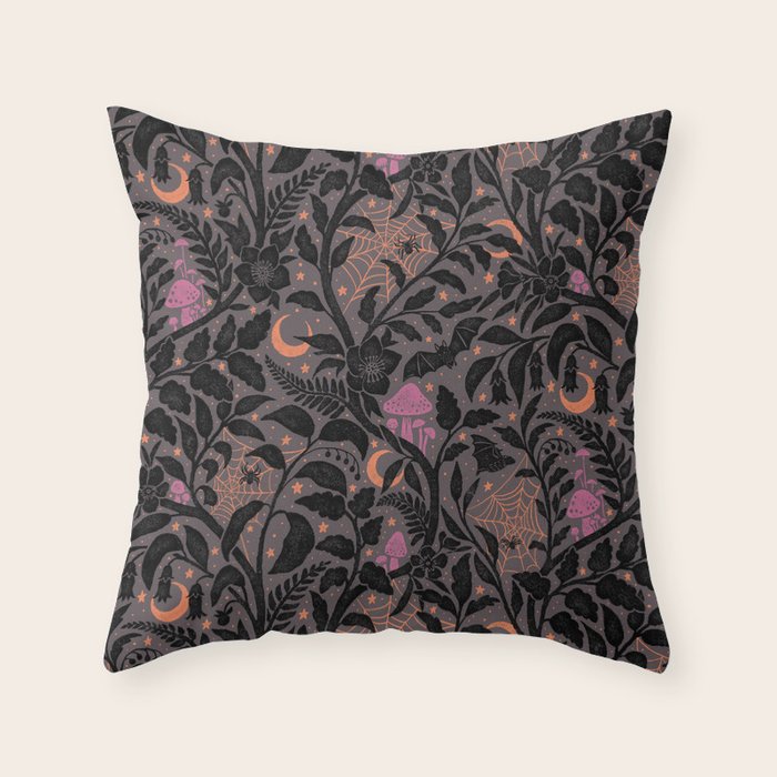 Mysterious Garden - black, gray, orange, and purple Throw Pillow Gallery Image 6
