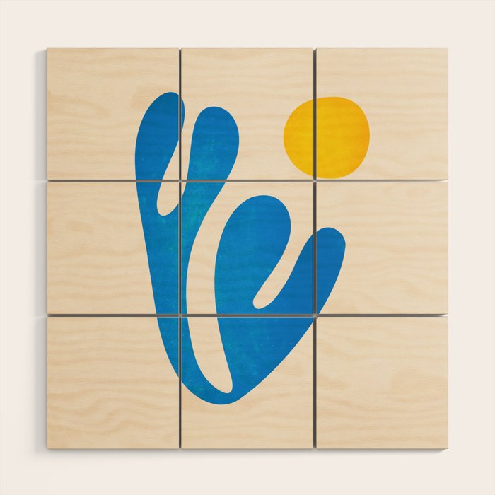 Blue Leaf & Sun: Matisse Paper Cutouts I Wood Wall Art Gallery Image 1