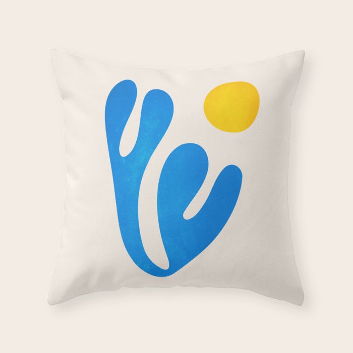Blue Leaf & Sun: Matisse Paper Cutouts I Throw Pillow Gallery Image 1