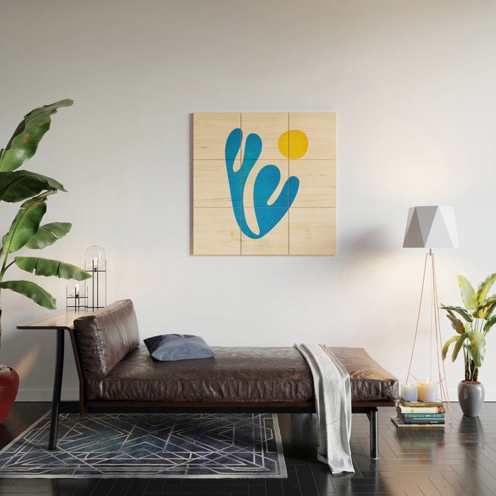 Blue Leaf & Sun: Matisse Paper Cutouts I Wood Wall Art Gallery Image 2