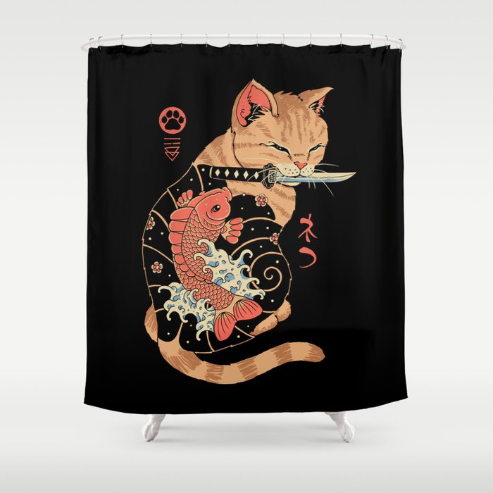 Carp Tattooed Cat Shower Curtain Gallery Image 1