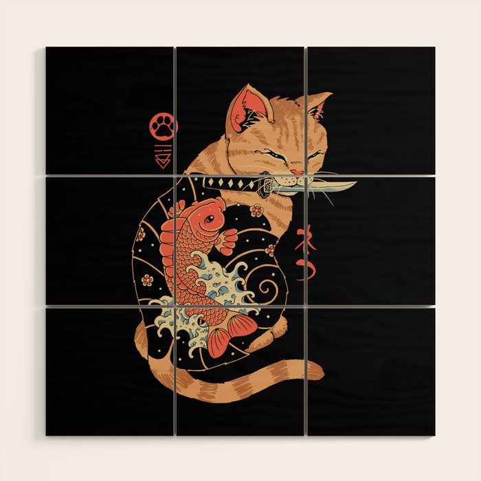 Carp Tattooed Cat Wood Wall Art Gallery Image 1