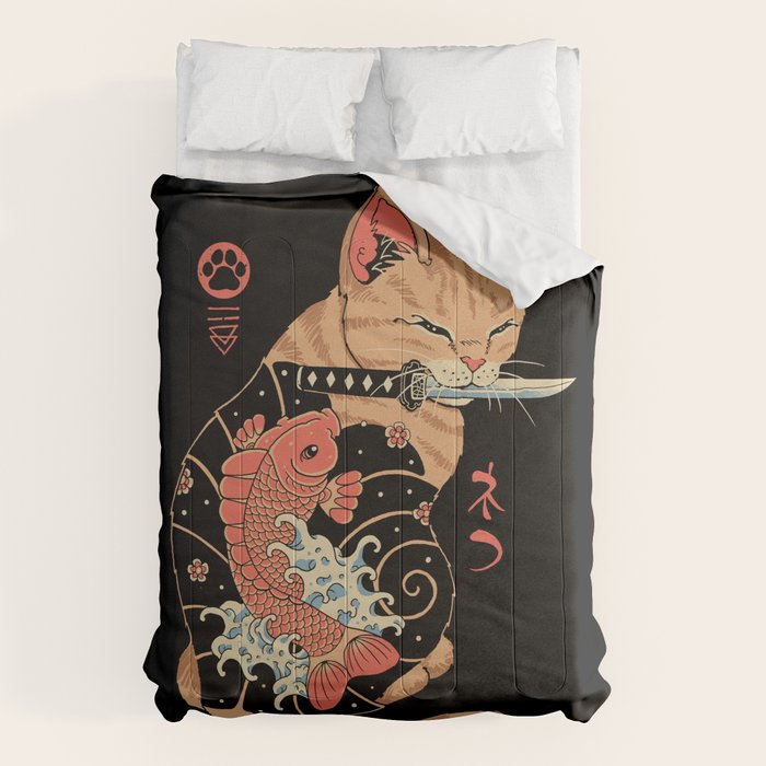 Carp Tattooed Cat Comforter