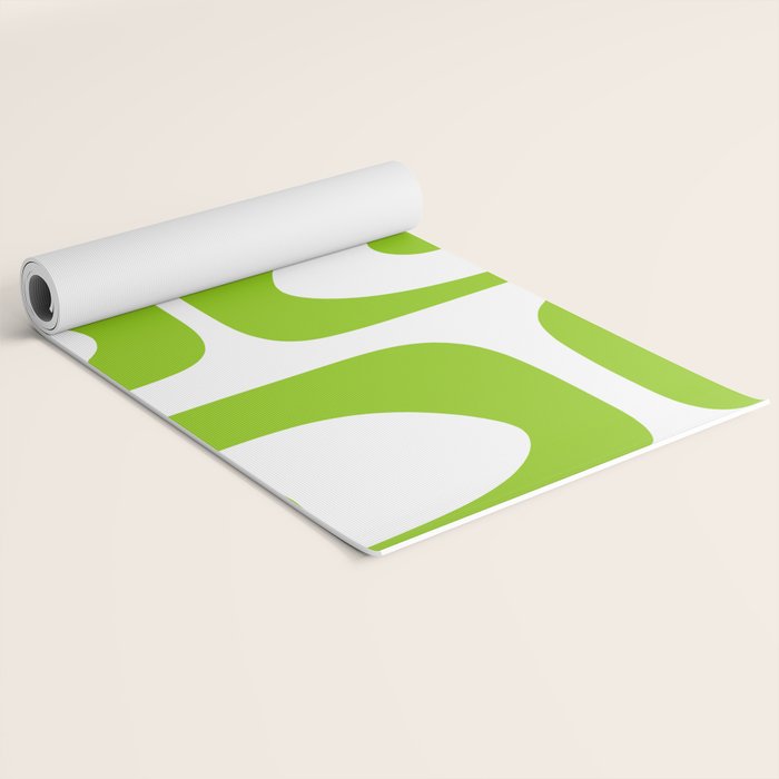 Mid Century Modern Piquet Abstract Pattern in Lime Green and White Yoga Mat Gallery Image 2