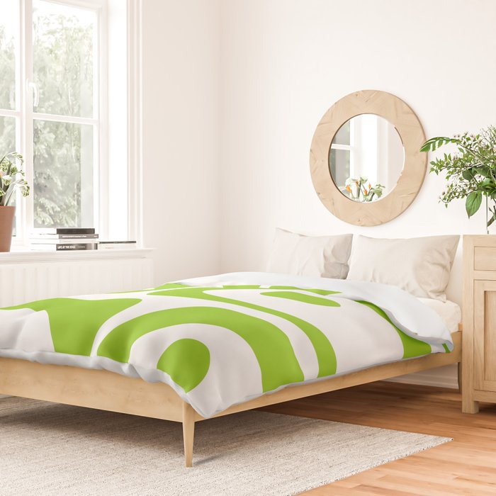 Mid Century Modern Piquet Abstract Pattern in Lime Green and White Duvet Cover Gallery Image 2