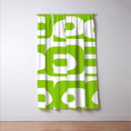 Mid Century Modern Piquet Abstract Pattern in Lime Green and White Window Curtain Gallery Image 3