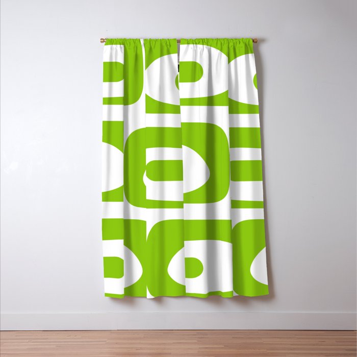 Mid Century Modern Piquet Abstract Pattern in Lime Green and White Window Curtain Gallery Image 3