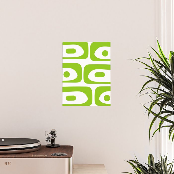Mid Century Modern Piquet Abstract Pattern in Lime Green and White Poster Gallery Image 2