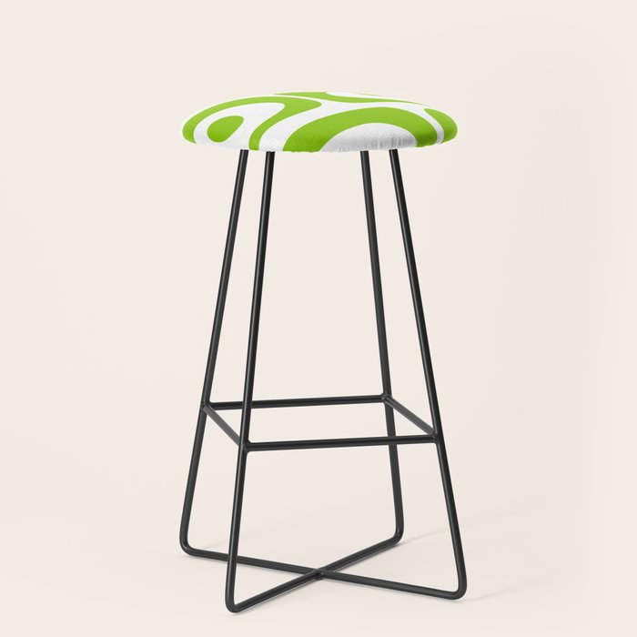 Mid Century Modern Piquet Abstract Pattern in Lime Green and White Stool Gallery Image 1
