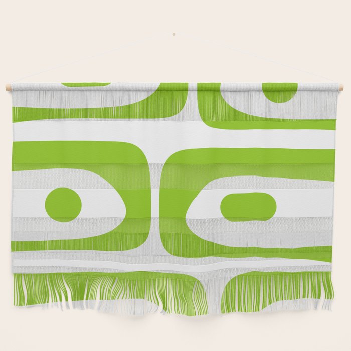 Mid Century Modern Piquet Abstract Pattern in Lime Green and White Wall Hanging Gallery Image 1