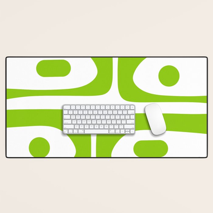 Mid Century Modern Piquet Abstract Pattern in Lime Green and White Desk Mat Gallery Image 1