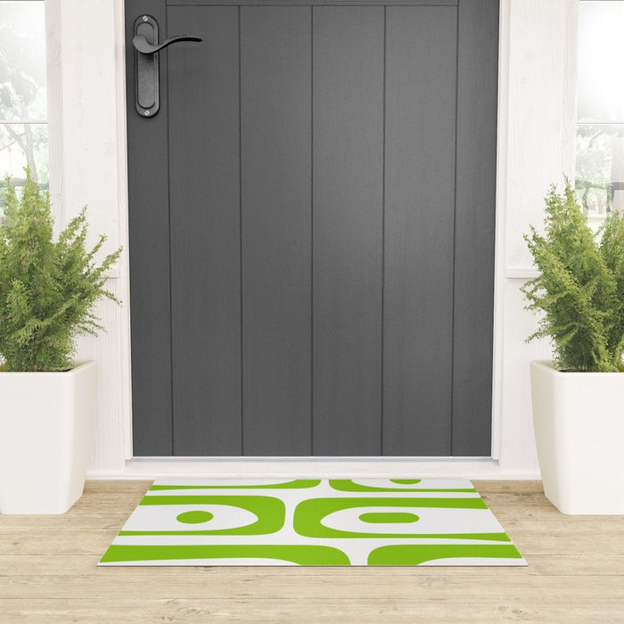 Mid Century Modern Piquet Abstract Pattern in Lime Green and White Welcome Mat Gallery Image 3