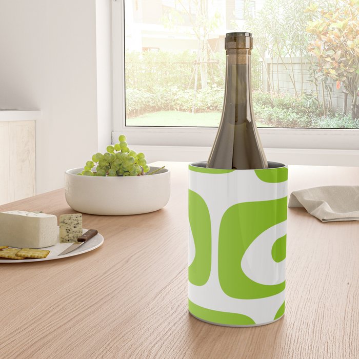 Mid Century Modern Piquet Abstract Pattern in Lime Green and White Wine Chiller Gallery Image 4