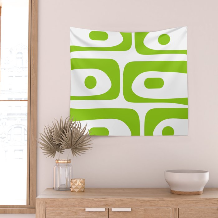 Mid Century Modern Piquet Abstract Pattern in Lime Green and White Wall Tapestry Gallery Image 2