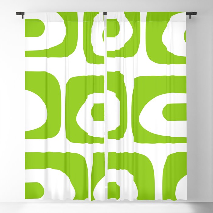 Mid Century Modern Piquet Abstract Pattern in Lime Green and White Window Curtain Gallery Image 1
