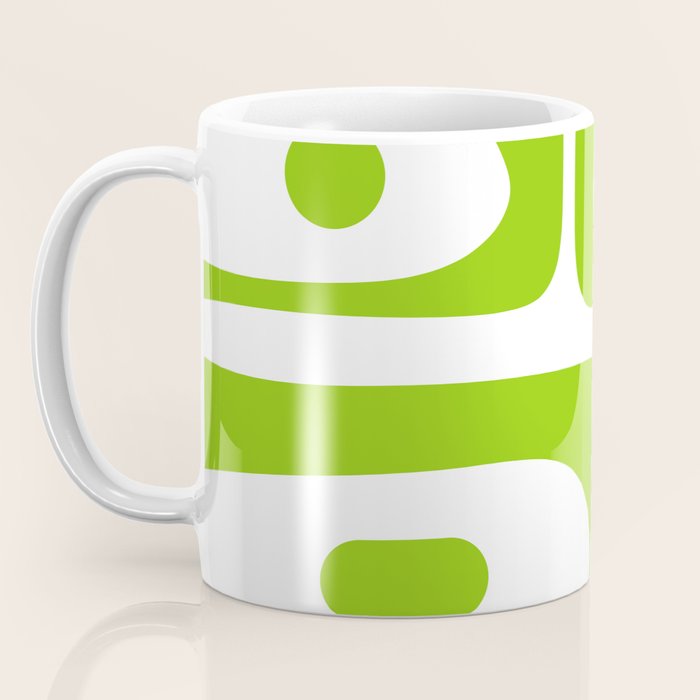 Mid Century Modern Piquet Abstract Pattern in Lime Green and White Coffee Mug Gallery Image 3