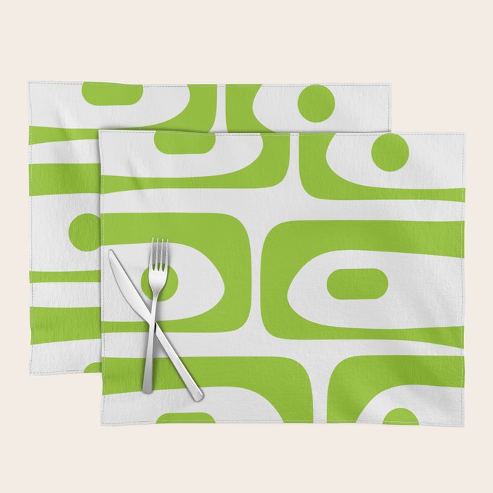 Mid Century Modern Piquet Abstract Pattern in Lime Green and White Placemat Gallery Image 1