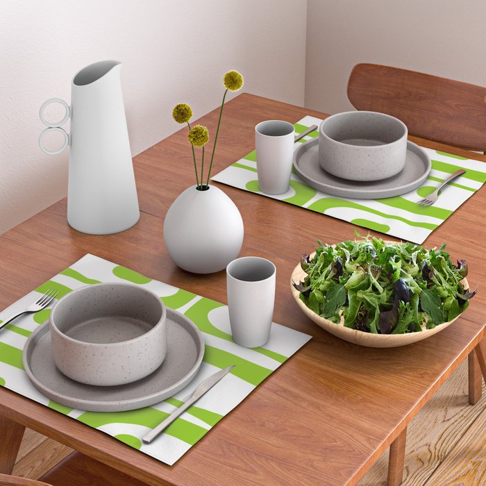 Mid Century Modern Piquet Abstract Pattern in Lime Green and White Placemat Gallery Image 2