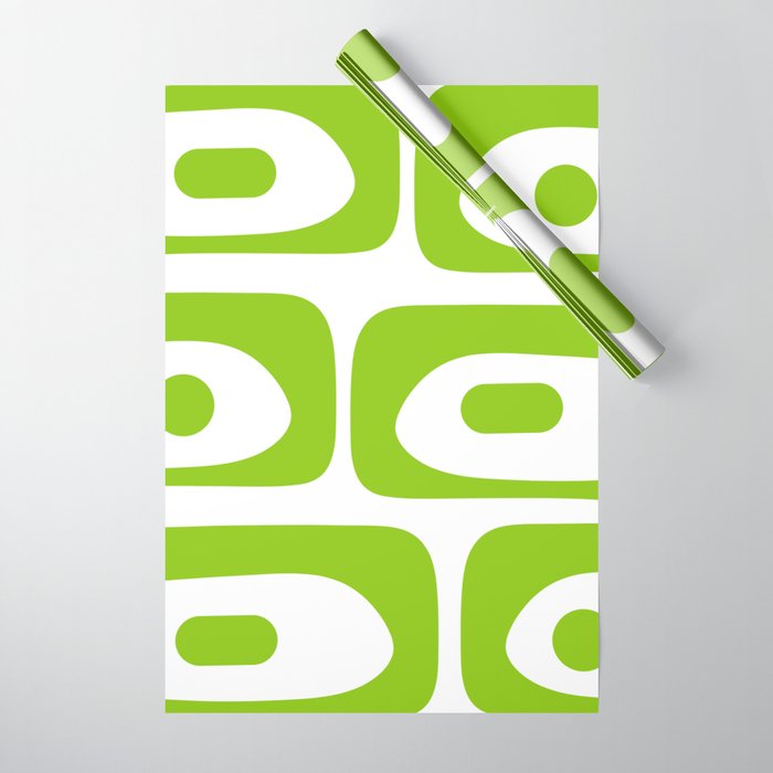 Mid Century Modern Piquet Abstract Pattern in Lime Green and White Wrapping Paper Gallery Image 1