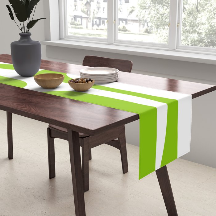 Mid Century Modern Piquet Abstract Pattern in Lime Green and White Table Runner Gallery Image 2